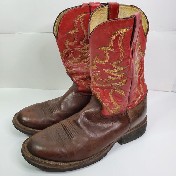 Justin mens cowboy boots 11 Red Almond Toe Style #5538 - Picture 2 of 8